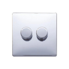 Polished Chrome Screwless Plate 100W 2 Gang 2 Way Intelligent Trailing LED Dimmer Switch - SE Home