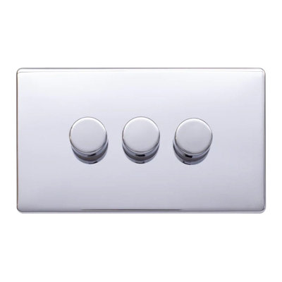 Polished Chrome Screwless Plate 100W 3 Gang 2 Way Intelligent Trailing LED Dimmer Switch - SE Home