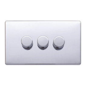 Polished Chrome Screwless Plate 100W 3 Gang 2 Way Intelligent Trailing LED Dimmer Switch - SE Home