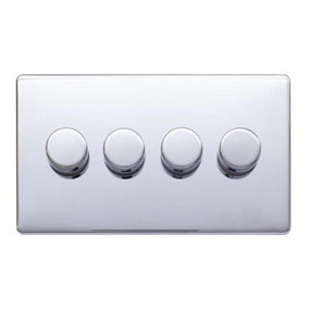 Polished Chrome Screwless Plate 100W 4 Gang 2 Way Intelligent Trailing LED Dimmer Switch - SE Home