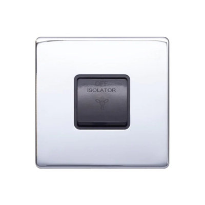Polished Chrome Screwless Plate 10A 1 Gang 1 Way 3-Pole Fan Isolator Switch - Black Trim - SE Home