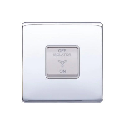 Polished Chrome Screwless Plate 10A 1 Gang 1 Way 3-Pole Fan Isolator Switch - White Trim - SE Home