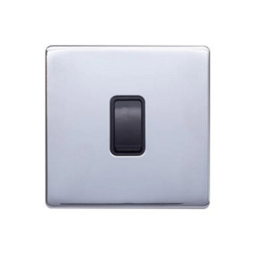 Polished Chrome Screwless Plate 10A 1 Gang 2 Way Light Switch - Black Trim - SE Home