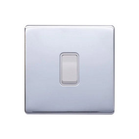 Polished Chrome Screwless Plate 10A 1 Gang 2 Way Light Switch - White Trim - SE Home