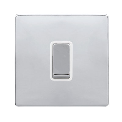 Polished Chrome Screwless Plate 10A 1 Gang Intermediate Ingot Light Switch - White Trim - SE Home