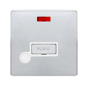 Polished Chrome Screwless Plate 13A Fused Ingot Connection Unit With Neon With Flex - White Trim - SE Home