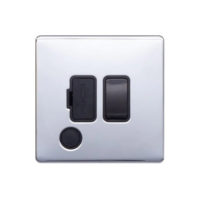 Polished Chrome Screwless Plate 13A Switched Fuse Connection Unit Flex Outlet - Black Trim - SE Home