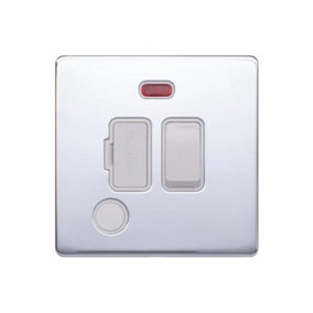 Polished Chrome Screwless Plate 13A Switched Fuse Connection Unit & Flex Outlet/Neon - White Trim - SE Home