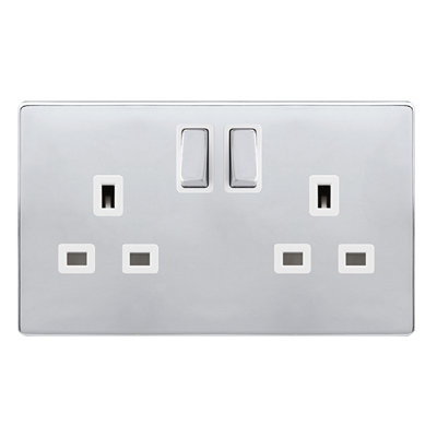 POLISHED CHROME SCREWLESS PLATE 2 GANG 13A DP INGOT TWIN DOUBLE ...