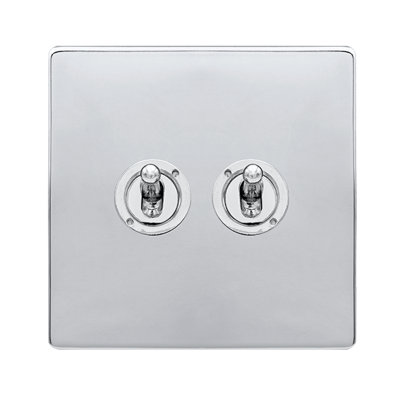 Polished Chrome Screwless Plate 2 Gang 2 Way 10AX Toggle Light Switch - SE Home