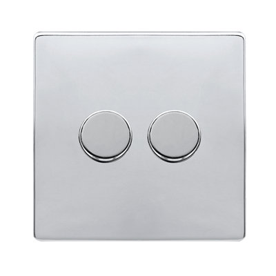 Polished Chrome Screwless Plate 2 Gang 2 Way LED 100W Trailing Edge Dimmer Light Switch - SE Home