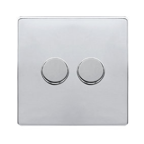 Polished Chrome Screwless Plate 2 Gang 2 Way LED 100W Trailing Edge Dimmer Light Switch - SE Home