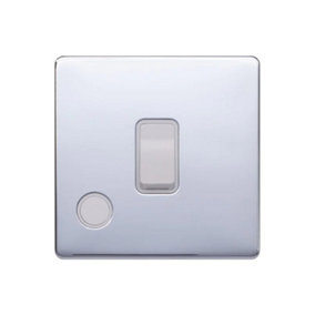 Polished Chrome Screwless Plate 20A 1 Gang Double Pole Switch Flex Outlet - White Trim - SE Home