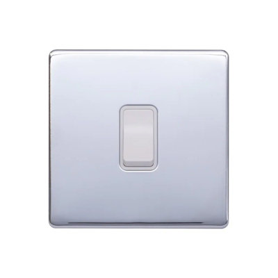 Polished Chrome Screwless Plate 20A 1 Gang Double Pole Switch - White Trim - SE Home