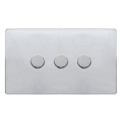 Polished Chrome Screwless Plate 3 Gang 2 Way LED 100W Trailing Edge Dimmer Light Switch - SE Home