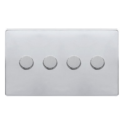 Polished Chrome Screwless Plate 4 Gang 2 Way LED 100W Trailing Edge Dimmer Light Switch. - SE Home