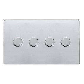 Polished Chrome Screwless Plate 4 Gang 2 Way LED 100W Trailing Edge Dimmer Light Switch. - SE Home