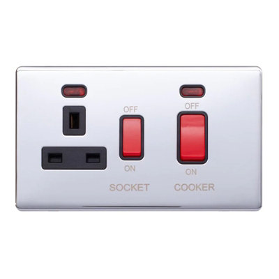 Polished Chrome Screwless Plate 45A Cooker Control Unit & Neon-Black ...