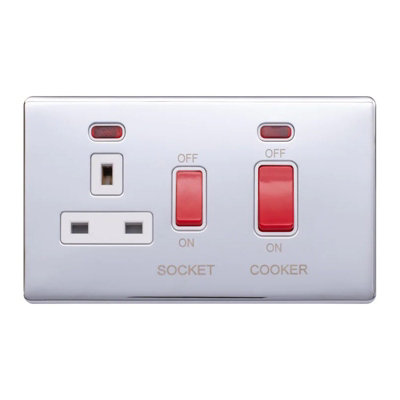 Polished Chrome Screwless Plate 45A Cooker Control Unit & Neon-White ...