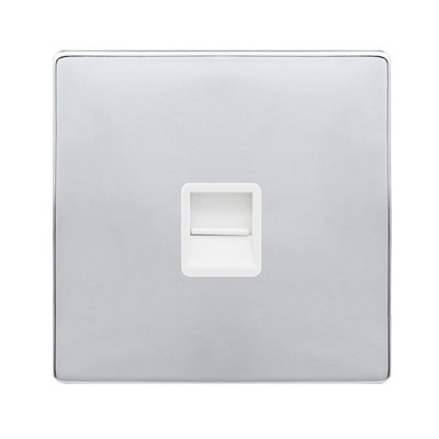 Polished Chrome Screwless Plate Secondary Telephone Single Socket - White Trim - SE Home