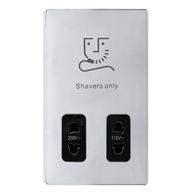 Polished Chrome Screwless Plate Shaver Socket 115v/230v - Black Trim ...