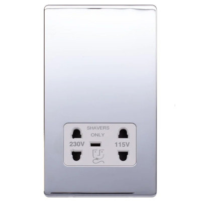 Polished Chrome Screwless Plate Shaver Socket 230/115V Plate - White ...