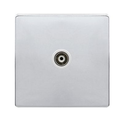 Polished Chrome Screwless Plate Single Isolated Coaxial Socket - White Trim - SE Home