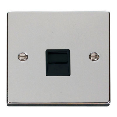 Polished Chrome Secondary Telephone Single Socket - Black Trim - SE Home