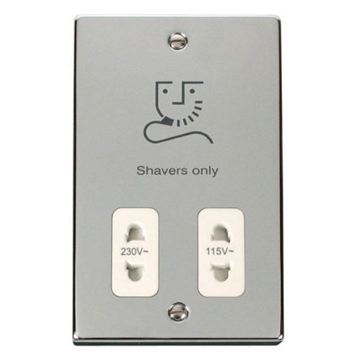 Polished Chrome Shaver Socket 115v/230v - White Trim - SE Home