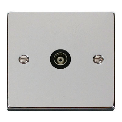 Polished Chrome Single Isolated Coaxial Socket - Black Trim - SE Home