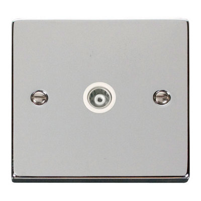 Polished Chrome Single Isolated Coaxial Socket - White Trim - SE Home