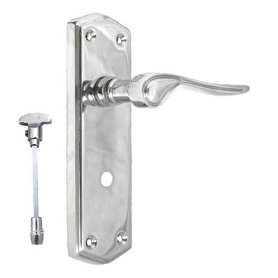 Polished Chrome Stellar Door Handles On Backplate Latch Lock Bathroom ...