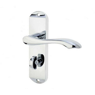 Polished Chrome Suite Door Handle with Bathroom Plate - Modern Design - Interior Lever on Backplate