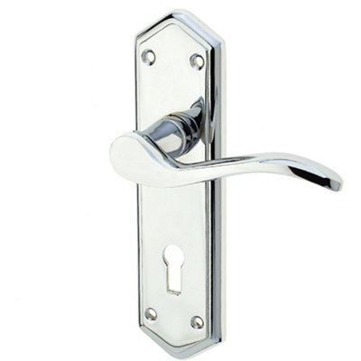 Polished Chrome Suite Door Handle with Lockplate for Modern Interiors - Interior Lever on Backplate