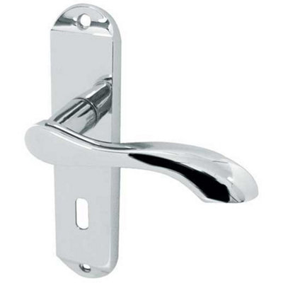 Polished Chrome Suite Door Handle with Lockplate for Modern Interiors Interior Lever on Backplate