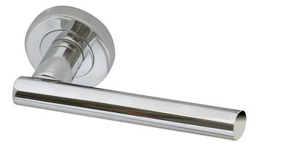 Polished Chrome T-Bar Door Handle on Rose Lever Key Lock Set and Hinges (Key Lock Set)