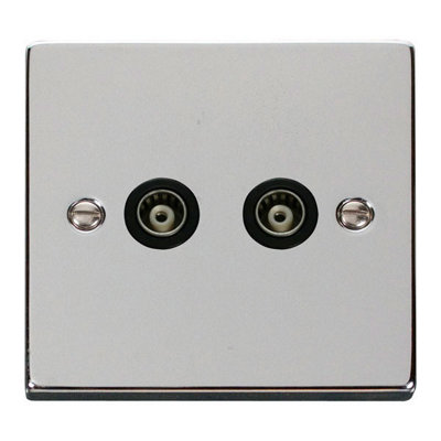 Polished Chrome Twin Isolated Coaxial Socket - Black Trim - SE Home