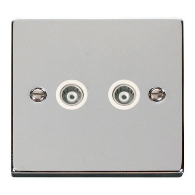 Polished Chrome Twin Isolated Coaxial Socket - White Trim - SE Home