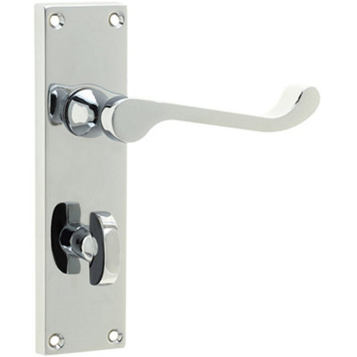 Polished Chrome Victorian Scroll Door Handle for Elegant Bathrooms - Interior Lever on Backplate