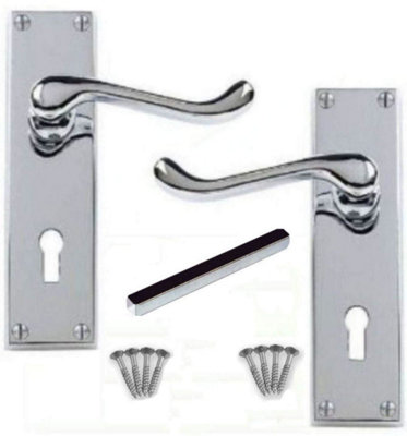 Polished Chrome Victorian Scroll Lever Lock Door Handles 150mm x 40mm -