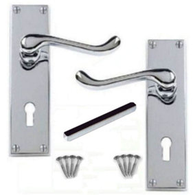 Polished Chrome Victorian Scroll Lever Lock Door Handles 150mm x 40mm -