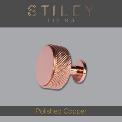 Polished Copper Cabinet & Drawer Knurled Knob with Stem