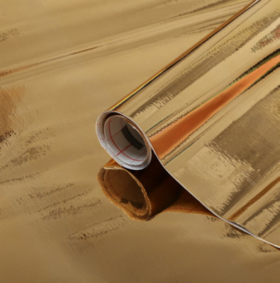 POLISHED GOLD SHINY STICKY BACK PLASTIC VINYL SELF ADHESIVE 1.5M X 45CM FABLON