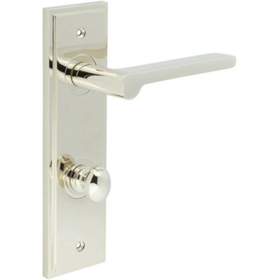 Polished Nickel Bathroom Door Handle with Backplate and Turn Release Solid Brass Internal Handle