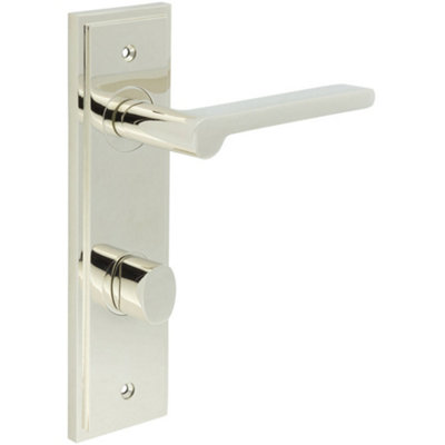 Polished Nickel Bathroom Door Handle with Backplate and Turn Release Solid Brass - Internal Handle