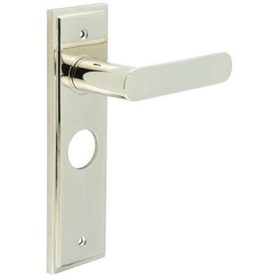 Polished Nickel Bathroom Door Handle with Backplate - Elegant and Durable - Solid Brass Interior Handle
