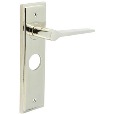 Polished Nickel Bathroom Door Handle with Backplate - Solid Brass Interior Handles