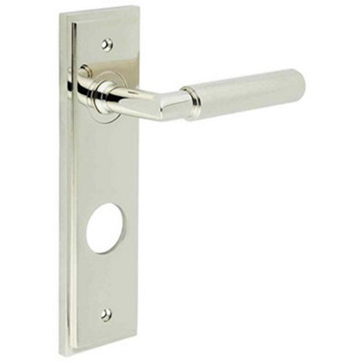 Polished Nickel Bathroom Door Handle with Backplate - Solid Brass Interior Handle