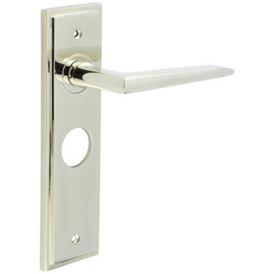 Polished Nickel Bathroom Door Handle with Backplate - Stylish & Durable - Solid Brass Interior Handle