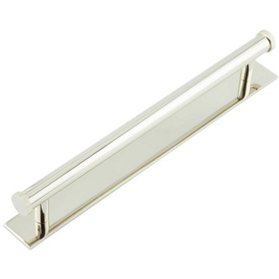 Polished Nickel Cabinet Handle with 224mm Centers and Stylish Backplate - Kitchen Drawer Pull Handle